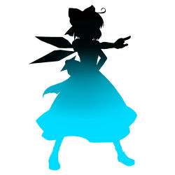 Rule 34 | 1girl, aqua theme, bad id, bad pixiv id, blue theme, cirno, female focus, full body, hair ribbon, kokuten (weaksound), monochrome, pointing, ribbon, short hair, silhouette, simple background, solo, standing, touhou, white background, wings