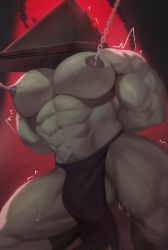 Rule 34 | absurdres, bara, bulge, highres, kult (kult2k), large pectorals, muscular, muscular male, pectorals, pyramid head, thick thighs, thighs, topless male