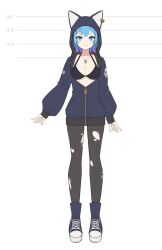 Rule 34 | 1girl, nanashi inc., a-pose, animal hood, bikini, black bikini, black footwear, black jacket, black pantyhose, blue eyes, blue hair, breasts, cleavage, closed mouth, commentary request, dog tags, full body, gradient hair, hair ornament, hairclip, highres, hood, hooded jacket, jacket, light smile, long sleeves, looking at viewer, medium breasts, multicolored hair, nishino eri, open clothes, open jacket, pantyhose, partially unzipped, puffy long sleeves, puffy sleeves, purple hair, short hair, simple background, smile, solo, souya ichika, standing, swimsuit, torn clothes, torn pantyhose, virtual youtuber, white background, zipper, zipper pull tab
