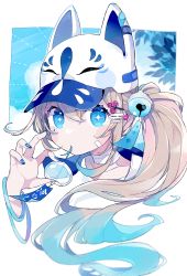Rule 34 | + +, 1girl, animal ears, animal hat, bandaid, baseball cap, bell, blue eyes, blue hair, blue nails, brown hair, chon (chon33v), collarbone, commentary request, egasumi, fake animal ears, fingernails, fox ears, fox hat, gradient hair, hair bell, hair between eyes, hair ornament, hand up, hat, high collar, highres, jingle bell, long hair, looking at viewer, mouth hold, multicolored hair, nail polish, original, ponytail, portrait, side ponytail, signature, solo, very long hair, white background, white hat, wind chime