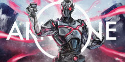 Rule 34 | 1boy, antennae, armor, belt, black bodysuit, black eyes, bodysuit, character name, cowboy shot, driver (kamen rider), english text, gauntlets, glowing, glowing eye, highres, horizon, kamen rider, kamen rider 01 (series), kamen rider ark-one, male focus, mask, outstretched arms, red eyes, rider belt, solo, spread arms, water, white armor, yygnzm