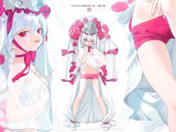 Rule 34 | + +, 1girl, :p, bra, cape, flower, hand on own chest, headdress, highres, kaede (shijie heping), looking at viewer, nipple slip, nipples, original, red bra, red eyes, red shorts, rose, see-through, shirt, short shorts, shorts, smile, socks, solo, strapless, strapless shirt, tongue, tongue out, twintails, underwear, white background, white hair, white socks