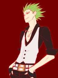 Rule 34 | 1boy, blazblue, green hair, hands in pocket, hazama, jewelry, male focus, necklace, open chest, ring, smile, tagme, vest, yuuki terumi