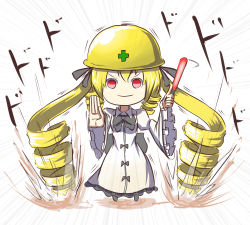 Rule 34 | 1girl, closed mouth, drill hair, glowstick, hand up, hat, highres, luna child, motion lines, peroponesosu., red eyes, smile, solo, too literal, touhou, white background