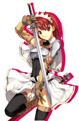 Rule 34 | 00s, 1girl, armor, cecily cambell, fantasy, gloves, leotard, luna (reclaimed land), red eyes, red hair, seiken no blacksmith, solo, sword, thighhighs, weapon