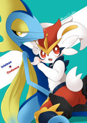 Rule 34 | :3, animal ears, animal hands, artist name, ass, ass grab, blue background, blush, buck teeth, character name, chin katsu, cinderace, closed mouth, creatures (company), english text, from behind, game freak, gen 8 pokemon, half-closed eyes, hand on another&#039;s chest, hand up, happy, inteleon, looking back, looking to the side, matching hair/eyes, nintendo, open mouth, pokemon, pokemon (creature), pussy, rabbit ears, rabbit tail, red eyes, red hair, short hair, simple background, sitting, smile, straddling, tail, teeth, twitter username, two-tone background, uncensored, watermark, yellow eyes