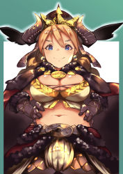 Rule 34 | 1girl, absurdres, armor, black fur, black gloves, blonde hair, blue eyes, blush, braid, breasts, cape, chainmail, cleavage, crown, driftingtiger, earrings, enrica (sekaiju), etrian odyssey, fake horns, from below, fur-trimmed cape, fur-trimmed gloves, fur trim, gloves, hair between eyes, hands on own hips, head wings, highres, horned headwear, horns, jewelry, large breasts, long hair, looking at viewer, looking down, navel, red cape, sekaiju no meikyuu, sekaiju no meikyuu x, shiny clothes, shiny skin, smile, solo, stomach, twin braids, veil, winged hat, wings