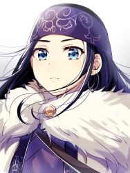 Rule 34 | 10s, 1girl, ainu clothes, asirpa, blue eyes, closed mouth, commentary request, earrings, fur trim, golden kamuy, grey background, headband, highres, hoop earrings, ichiren namiro, jewelry, long hair, looking at viewer, purple hair, solo, upper body