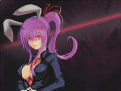 Rule 34 | 1girl, animal ears, aryus, bad id, bad pixiv id, breasts, female focus, gradient background, medium breasts, rabbit ears, red eyes, reisen udongein inaba, solo, touhou, upper body