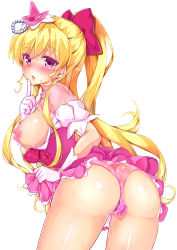 Rule 34 | 1girl, absurdres, asahina mirai, ass, blonde hair, blush, breasts, breasts out, clothes pull, cure miracle, from behind, gloves, hair ornament, hair ribbon, hat, highres, long hair, looking at viewer, mahou girls precure!, mini hat, mini witch hat, nipples, panties, parted lips, pink eyes, pink panties, ponytail, precure, pussy juice, ribbon, satou (kuso-neet), sex toy, skirt, skirt pull, solo, sweat, underwear, vibrator, vibrator bulge, vibrator under clothes, vibrator under panties, witch hat