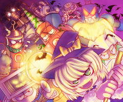 Rule 34 | bats, blonde hair, bright man, broom, capcom, cosplay, costume, custom, dive man, drill, drill man, dust man, egyptian, evil grin, evil smile, fangs, glowing, glowing eyes, green eyes, grin, halloween, halloween costume, hat, helmet, kalinka cossack (mega man), light bulb, looking at viewer, mega man (classic), mega man (series), mega man 4, open mouth, pharaoh, pharaoh man, red eyes, ring man, robot, robot ears, skull man, smile, sweat, toad man, white eyes, witch, witch hat