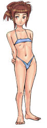 Rule 34 | barefoot, bikini, blue bikini, blush, brown hair, flat chest, itou eito, smile, solo, swimsuit
