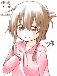 Rule 34 | 10s, 1girl, 2015, brown eyes, brown hair, casual, dated, folded ponytail, gurande (g-size), highres, hood, hoodie, inazuma (kancolle), kantai collection, long hair, solo, sweater