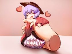 Rule 34 | ^ ^, blush, bowl, bowl hat, brown headwear, closed eyes, dress, ferdy&#039;s lab, floor, hair between eyes, hand up, hat, heart, highres, hug, japanese clothes, kimono, long sleeves, open mouth, pink background, purple hair, red background, red dress, red kimono, short hair, smile, standing, sukuna shinmyoumaru, touhou, white dress, wide sleeves