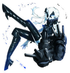Rule 34 | 10s, 1girl, abyssal ship, aqua eyes, blue theme, covered mouth, glowing, glowing eyes, kantai collection, keita (tundereyuina), looking at viewer, monochrome, ne-class heavy cruiser, solo