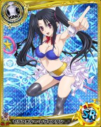 Rule 34 | 10s, 1girl, artist request, bikini, black hair, breasts, card (medium), character name, chess piece, cleavage, hair ribbon, high school dxd, king (chess), large breasts, long hair, magic circle, official art, purple eyes, ribbon, serafall leviathan, solo, swimsuit, thighhighs, trading card, twintails, underwear, wand