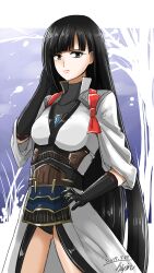 Rule 34 | 1girl, black eyes, black gloves, black hair, breasts, closed mouth, core crystal (xenoblade), dated, elbow gloves, gloves, hand on own hip, highres, hime cut, hisin, lips, long hair, looking at viewer, medium breasts, patroka (xenoblade), signature, solo, xenoblade chronicles (series), xenoblade chronicles 2