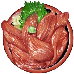 Rule 34 | bowl, fish, fish (food), food, food focus, ginger root, lowres, meat, no humans, original, realistic, sashimi, simple background, still life, sudou noboru, vegetable, wasabi