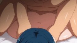 Rule 34 | 1boy, 1girl, aiue oka, animated, animated gif, ass, bed, blue hair, half-closed eyes, hand on another&#039;s hip, hugging object, long hair, lying, mind control, nozaki yu, on bed, on stomach, open mouth, pillow, pillow hug, pillow princess, prone bone, red eyes, saimin seishidou, sex, sex from behind, subtitled, thighs, vaginal