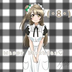 Rule 34 | 1girl, apron, artist name, artist request, back bow, black bow, black bowtie, black dress, black skirt, blush, bow, bowtie, breasts, brown eyes, brown hair, collared dress, dress, female focus, frilled apron, frilled dress, frilled shirt collar, frilled skirt, frills, green bow, grey hair, hair bow, hair rings, it&#039;s our miraculous time (love live!), light brown hair, long hair, looking at viewer, love live!, love live! school idol festival, love live! school idol festival all stars, love live! school idol project, maid, maid apron, maid headdress, minami kotori, miniskirt, own hands together, parted lips, plaid, plaid dress, plaid skirt, pleated, pleated dress, pleated skirt, ponytail, puffy short sleeves, puffy sleeves, short sleeves, side ponytail, skirt, small breasts, smile, solo, white apron, white bow, wing collar, yellow eyes