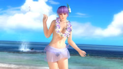 Rule 34 | 3d, alternate costume, ayane (doa), beach, breasts, dead or alive, dead or alive 5, dead or alive 5 last round, flower necklace, large breasts, lei, official art, tecmo, topfreedom, topless