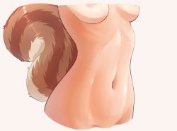 Rule 34 | 1girl, ayunda risu, breasts, completely nude, head out of frame, hololive, hololive indonesia, medium breasts, navel, nude, out-of-frame censoring, simple background, solo, squirrel tail, stomach, tail, telomere, underboob, virtual youtuber, white background