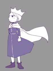 Rule 34 | 1boy, aboutama, blue eyes, cape, child, crown, daida, from side, male focus, monochrome, ousama ranking, prince, purple theme, shoes, short hair, solo, wind