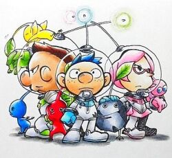 Rule 34 | 1girl, 2boys, akira (8877ice), alien, alph (pikmin), backpack, badge, bag, big nose, black eyes, black skin, blue eyes, blue gloves, blue hair, blue light, blue pikmin, blue skin, brittany (pikmin), brown hair, buttons, charlie (pikmin), clenched hand, closed eyes, closed mouth, colored skin, commentary request, everyone, facial hair, freckles, frown, glasses, gloves, green bag, green light, hand on another&#039;s head, hand on another&#039;s waist, hand on hand, hand on headwear, hand on own head, hand on own hip, helmet, leaf, leaning forward, lowres, lying, lying on person, miniskirt, mohawk, motion lines, multiple boys, mustache, nintendo, no mouth, on stomach, outstretched hand, pikmin (creature), pikmin (series), pikmin 3, pink hair, pink light, pink skin, pink skirt, pointy nose, radio antenna, red-framed eyewear, red pikmin, red skin, rock, rock pikmin, shadow, short hair, sitting, sitting on head, sitting on person, skirt, solid circle eyes, space helmet, spacesuit, star (symbol), tan, traditional media, triangle mouth, triangular eyewear, v-shaped eyes, whistle, winged pikmin, yellow pikmin, yellow skin