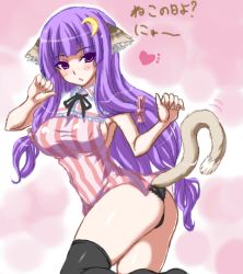 Rule 34 | 1girl, animal ears, crescent, crescent hair ornament, dog ears, female focus, hair ornament, jema, oekaki, panties, patchouli knowledge, solo, tail, thighhighs, touhou, underwear