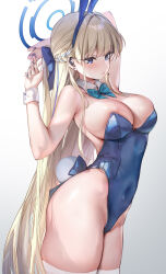 Rule 34 | 1girl, absurdres, animal ears, blonde hair, blue archive, blue eyes, blue leotard, bow, bowtie, breasts, daefny, detached collar, fake animal ears, fake tail, halo, highleg, highleg leotard, highres, large breasts, leotard, long hair, looking at viewer, official alternate costume, playboy bunny, rabbit ears, rabbit tail, solo, strapless, strapless leotard, tail, thick thighs, thighhighs, thighs, toki (blue archive), toki (bunny) (blue archive), very long hair, white thighhighs, wrist cuffs