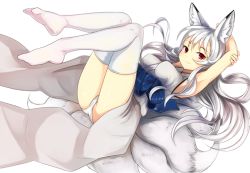 Rule 34 | 1girl, animal ears, fox ears, fox tail, japanese clothes, miko, nosuku, original, red eyes, resized, rotated, solo, tail, white hair