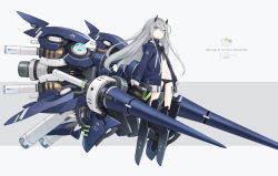 Rule 34 | 1girl, black footwear, black panties, blue jacket, blush, boots, closed mouth, commentary request, flat chest, full body, grey background, grey hair, hood, hood down, hooded jacket, horns, jacket, knee boots, lance, long hair, long sleeves, looking at viewer, machinery, mecha musume, mechanical wings, navel, no pants, open clothes, open jacket, original, panties, poco (asahi age), polearm, purple eyes, sidelocks, sleeves past wrists, solo, stomach, thighs, two-tone background, underwear, weapon, white background, wings