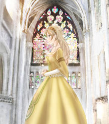 Rule 34 | 1girl, absurdres, aged up, alternate costume, alternate hairstyle, blonde hair, blue eyes, dress, fire emblem, fire emblem awakening, hairband, highres, jewelry, lissa (fire emblem), long hair, mis-blue, necklace, nintendo, profile, smile, solo, stained glass