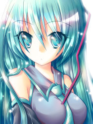 1girl aqua_eyes aqua_hair breasts detached_sleeves female_focus hatsune_miku highres long_hair meiya_neon necktie solo vocaloid white_background