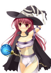 Rule 34 | 1girl, bad id, bad pixiv id, blush, breasts, cleavage, hat, large breasts, long hair, looking at viewer, nishitaka, original, purple eyes, purple hair, simple background, solo, white background, witch hat