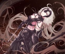 Rule 34 | 1girl, blush, closed eyes, collarbone, cotrapposto, eyelashes, fang, fate/grand order, fate (series), food, halterneck, headpiece, heart, highres, hrnponytail, jeanne d&#039;arc (fate), jeanne d&#039;arc alter (avenger) (fate), jeanne d&#039;arc alter (avenger) (third ascension) (fate), jeanne d&#039;arc alter (fate), lookinga t viewer, lush, pancake, red background, ru 251, silver hair, smile, solo, tail, tail wagging, yellow eyes