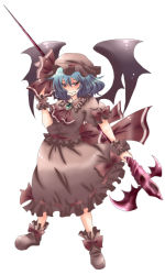 Rule 34 | 1girl, ascot, bat wings, blue hair, boooo-im, bow, female focus, full body, hat, red eyes, remilia scarlet, short hair, simple background, solo, touhou, white background, wings