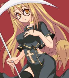 Rule 34 | glasses, lowres, oekaki, scythe, solo, tagme, tail, thighhighs, yellow eyes