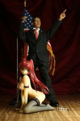 Rule 34 | 1boy, 1girl, all fours, american flag, anal beads, armlet, barack obama, bdsm, breasts, business suit, chain, collar, figure, fishnet thighhighs, fishnets, flag, formal, highres, kousaka tamaki, large breasts, leash, long hair, nipples, nude, photo (medium), politician, red hair, sex toy, suit, thighhighs, to heart, to heart (series), to heart 2