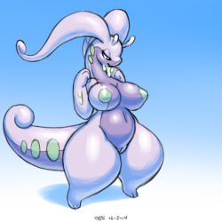 Rule 34 | 1girl, breasts, cleft of venus, creatures (company), full body, furry, furry female, game freak, gen 6 pokemon, goodra, nintendo, no humans, nude, pokemon, pokemon (creature), pussy, solo, standing, thick thighs, thighs, uncensored, xylas