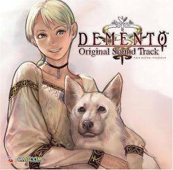 Rule 34 | 1girl, album cover, artist request, blonde hair, blouse, blue eyes, brooch, capcom, choker, cover, demento, dog, fiona belli, hair tie, hewie, holding, jewelry, lowres, ponytail, shirt, smile