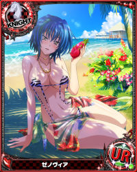 Rule 34 | 10s, 1girl, artist request, blue hair, breasts, card (medium), character name, chess piece, female focus, green hair, high school dxd, jewelry, knight (chess), large breasts, multicolored hair, necklace, official art, short hair, solo, streaked hair, trading card, two-tone hair, weapon, xenovia quarta, yellow eyes