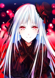 Rule 34 | 10s, 1girl, hat, k-project, krks63, kushina anna, long hair, looking at viewer, mini hat, red eyes, silver hair, smile, solo