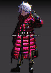 Rule 34 | 1boy, ahoge, bede (pokemon), blonde hair, boots, character name, copyright name, creatures (company), curly hair, empty eyes, game freak, gloves, highres, holding, holding poke ball, jacket, kururi, male focus, nintendo, pink jacket, poke ball, pokemon, pokemon swsh, popped collar, purple eyes, short hair, solo