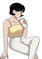 Rule 34 | 1girl, akira (manga), drinking straw, drinking straw in mouth, highres, kei (akira), pants, tagme, white background
