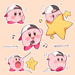 Rule 34 | ..., 1other, :d, :o, absurdres, azusawa kohane, baseball cap, blush, character name, closed mouth, commentary, english commentary, full body, hat, highres, holding, holding microphone, jingzhaowhale, kirby, kirby (series), microphone, musical note, nintendo, one eye closed, open mouth, project sekai, simple background, smile, star (symbol), twitter username