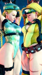 Rule 34 | 2girls, 3d, absurdres, alternate color, alternate costume, alternate hairstyle, antenna hair, arms up, bare shoulders, blonde hair, blue eyes, braid, breasts, cameltoe, cammy white, covered navel, curvy, gloves, hat, highleg, highleg leotard, highres, leotard, lips, long hair, looking at another, medium breasts, multiple girls, multiple persona, official alternate costume, ryona, screencap, shiny clothes, smile, street fighter, street fighter v, stretching, thighs, third-party edit, thong leotard, twin braids, very long hair, white leotard, wide hips