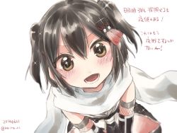 Rule 34 | 10s, 1girl, bad id, bad twitter id, blush, brown eyes, brown hair, elbow gloves, face, gloves, hair ornament, kantai collection, koruri, looking at viewer, sendai (kancolle), short twintails, simple background, solo, twintails, twitter username, two side up, white background