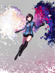 Rule 34 | 1girl, ahoge, amatori chika, black hair, blush, bob cut, boots, gloves, highres, long sleeves, looking at viewer, red eyes, short hair, solo, wings, world trigger, x rrf2