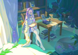 Rule 34 | 1girl, 8945100, absurdres, book, bookshelf, bug, butterfly, candle, chair, curtains, detached sleeves, dress, emilia (re:zero), closed eyes, fish, fish tank, flower, frilled dress, frills, goldfish, hair flower, hair ornament, highres, insect, light rays, long hair, plant, re:zero kara hajimeru isekai seikatsu, room, rose, silver hair, sitting, solo, table, tablecloth, thighhighs, white flower, white rose, white thighhighs